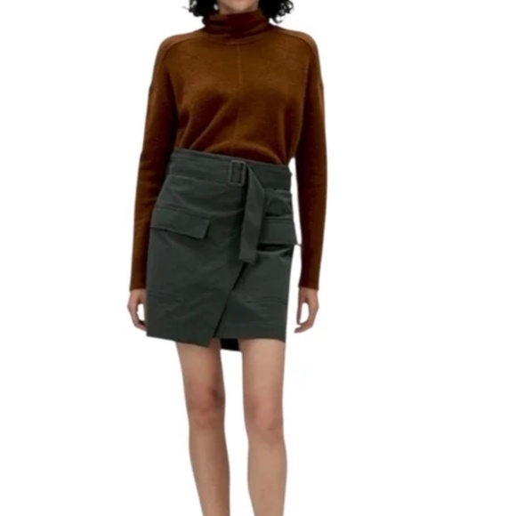 Banana Republic Utility Faux Wrap Skirt Flight Jacket Green Belt Zip Back, NWT 0 - Picture 4 of 7